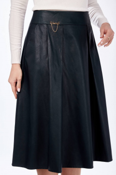 Зеленая юбка-клеш из экокожи с складками и брошью Solomeya Lux 952 - фото 3