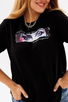 Черная трикотажная футболка с округлым вырезом ANIDEN 44-1 черный - фото 4