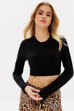 Демонстрационный укороченный лонгслив из хлопка для базового гардероба GO f1019/40-02.164-170 черный - фото 1