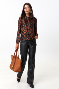 Коричневая блуза из струящейся ткани с завязками LM 1632 рыжий - фото 4