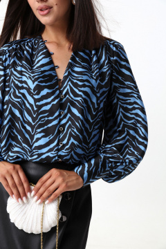 Голубая блуза из тонкой ткани с V-образным вырезом LM ВИ1621  голубой - фото 5