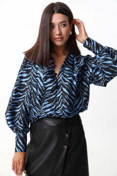 Голубая блуза из тонкой ткани с V-образным вырезом LM ВИ1621  голубой - фото 4