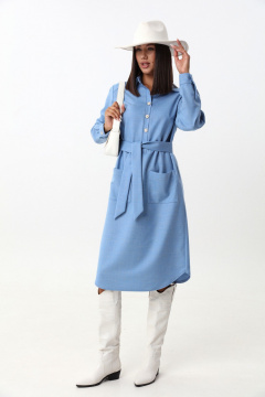 Голубое платье-рубашка из мягкой ткани с воротником и поясом LM КВ1280 голубой - фото 2