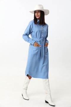 Голубое платье-рубашка из мягкой ткани с воротником и поясом LM КВ1280 голубой - фото 4