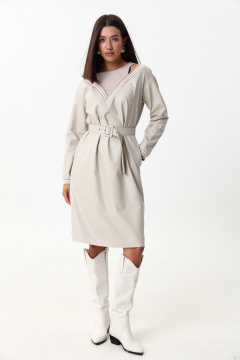 Платье свободного силуэта ниже колена с имитацией топа и открытыми плечами LM М91 беж - фото 5