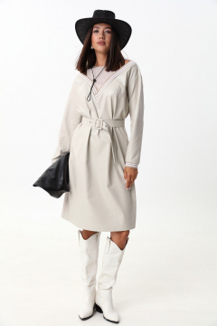 Платье свободного силуэта ниже колена с имитацией топа и открытыми плечами LM М91 беж - фото 4