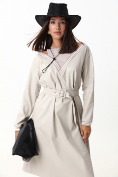 Платье свободного силуэта ниже колена с имитацией топа и открытыми плечами LM М91 беж - фото 3