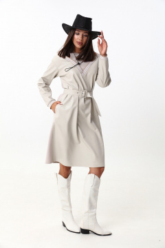 Платье свободного силуэта ниже колена с имитацией топа и открытыми плечами LM М91 беж - фото 2