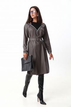 Платье свободного силуэта ниже колена с имитацией топа и открытыми плечами LM М91 серый - фото 2