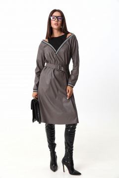 Платье свободного силуэта ниже колена с имитацией топа и открытыми плечами LM М91 серый - фото 1