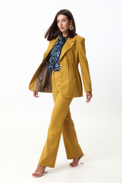 Жакет приталенный с отрезными бочками из текстиля LM КТ3003-1 горчица - фото 3