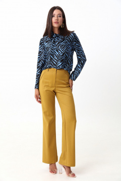 Деловые женские брюки прямого силуэта из текстиля LM КТ3013-1 горчица - фото 1