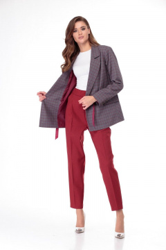 Бежевый клетчатый жакет с кулиской и прорезными карманами Anelli 901 клетка_беж - фото 2