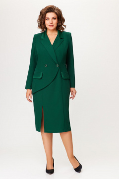 Платье из текстиля с разрезом и V-образным вырезом ANASTASIA MAK 1206 зеленый - фото 1