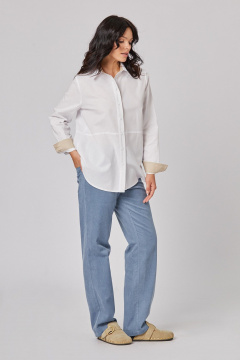 Деловая блуза из хлопка и текстиля с классическим кроем Rivoli 2405 белый - фото 3