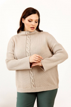 Джемпер классический из трикотажа для повседневной носки Romgil 941ШТЗ светло-бежевый - фото 1