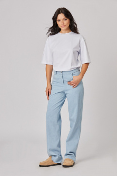 Джинсы прямой силуэт с необработанным краем и карманами Rivoli 5224 голубой - фото 5