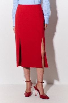 Юбка миди с разрезами и поясом-обтачкой из костюмной ткани FLAIM 1090.01 красный - фото 2