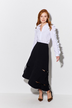 Юбка асимметричная с разрезами и поясом из костюмной ткани FLAIM 1091 черный - фото 4