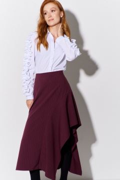 Юбка А-силуэта с асимметричным воланом из костюмной ткани FLAIM 1097 бургунди - фото 4