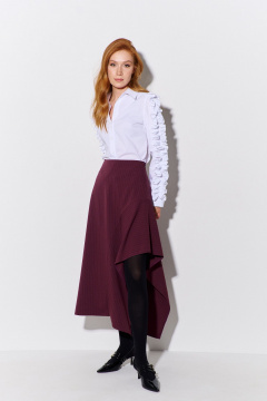 Юбка А-силуэта с асимметричным воланом из костюмной ткани FLAIM 1097 бургунди - фото 1