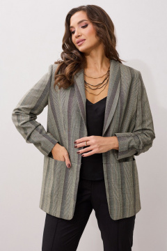 Жакет демисезонный мультиколор с шалевым воротником MALI 124-038 полоска_хаки - фото 4