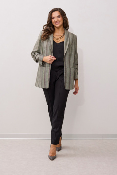 Жакет демисезонный мультиколор с шалевым воротником MALI 124-038 полоска_хаки - фото 2