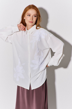 Белая свободная рубашка с вышивкой из текстиля FLAIM 1100 молочный - фото 1