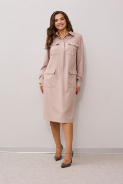 Платье прямого силуэта с карманами и поясом MALI 424-033 беж - фото 2