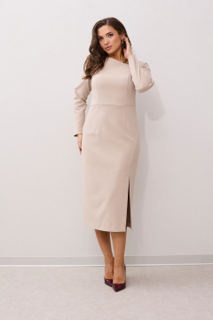 Платье из текстиля с асимметричной горловиной и разрезом MALI 424-036 бежевый - фото 1