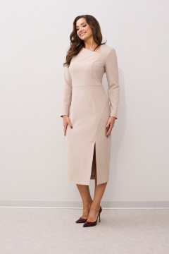 Платье из текстиля с асимметричной горловиной и разрезом MALI 424-036 бежевый - фото 2