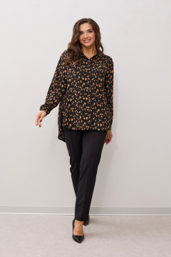 Блуза из легкой ткани с разноуровневым низом MALI 624-042 черно-рыжий - фото 2