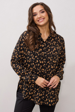 Блуза из легкой ткани с разноуровневым низом MALI 624-042 черно-рыжий - фото 3