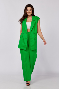 Льняной костюм из жилета и прямых брюк с поясом MALI 724-023 ультразелень - фото 1