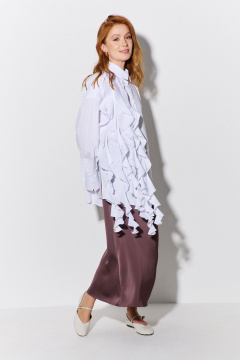 Белая рубашка со воланами и декоративными элементами из текстиля FLAIM 1102 белый - фото 2