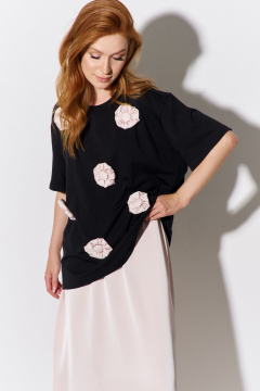 Бежевый майка с юбкой и декоративными цветами FLAIM 1104.01 черный-бежевый - фото 3