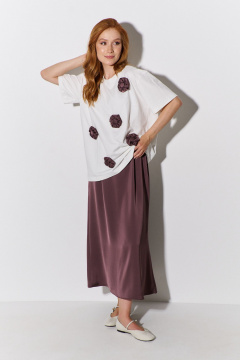 Майка и юбка комплект свободного кроя из трикотажа FLAIM 1104.02 молочный- шоколад - фото 1