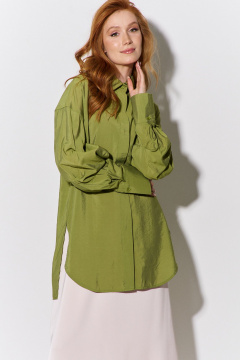 Зеленая свободная рубашка с декоративными рукавами из текстиля FLAIM 1107 оливковый - фото 5