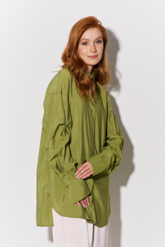 Зеленая свободная рубашка с декоративными рукавами из текстиля FLAIM 1107 оливковый - фото 1
