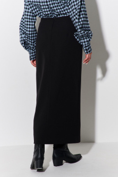 Юбка миди с разрезом и поясом из костюмной ткани FLAIM 1108 черный - фото 5