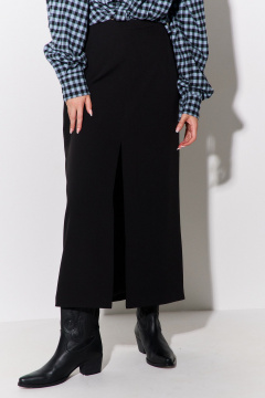 Юбка миди с разрезом и поясом из костюмной ткани FLAIM 1108 черный - фото 4