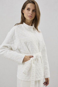 Жакет утепленный из фактурной ткани с поясом и карманами DAVA 3134 белый - фото 5