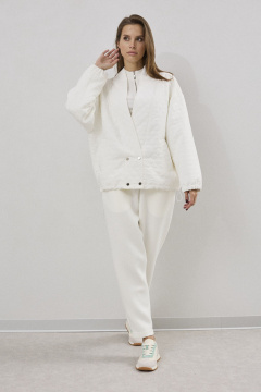 Свободный утепленный жакет из текстиля с кулисой и карманами DAVA 3136 белый - фото 2