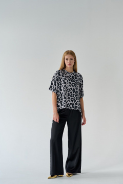 Блуза оверсайз с кружевом, длинные рукава,юбго стиль и комфорт Мастер Мод 803ас леопард_серый - фото 4