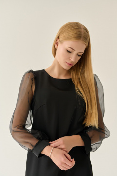 Нарядное черное платье с длинными органзовыми рукавами Мастер Мод 864ас чёрный - фото 3