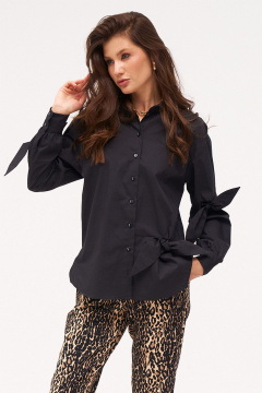 Черная рубашка свободного силуэта с завязками KaVaRi 4014 черный - фото 5