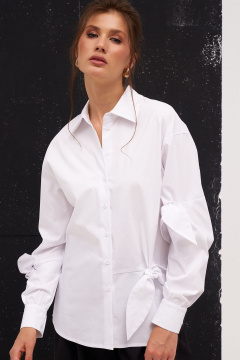 Белая рубашка с завязками и разрезами для делового образа KaVaRi 4014.1 белый - фото 3