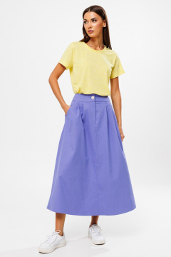 Фиолетовая удлиненная юбка-трапеция с разрезом из джинса Kivviwear 4215.03 - фото 2