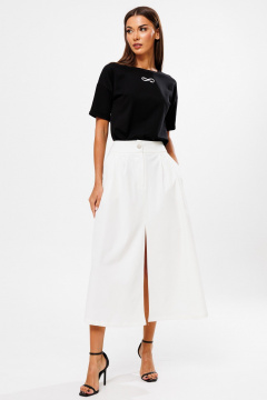 Белая юбка-трапеция из костюмной ткани с разрезом Kivviwear 4218.01 - фото 5