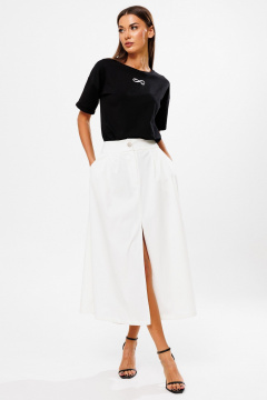 Белая юбка-трапеция из костюмной ткани с разрезом Kivviwear 4218.01 - фото 1